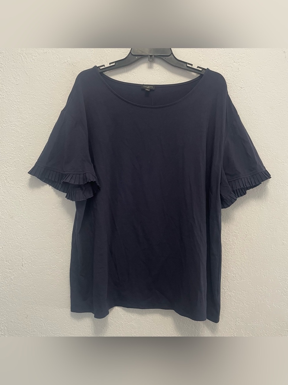Talbots 3X Top Navy Blue Blouse Pleated Sleeve T Shirt Soft Stretch Plus Tee NEW